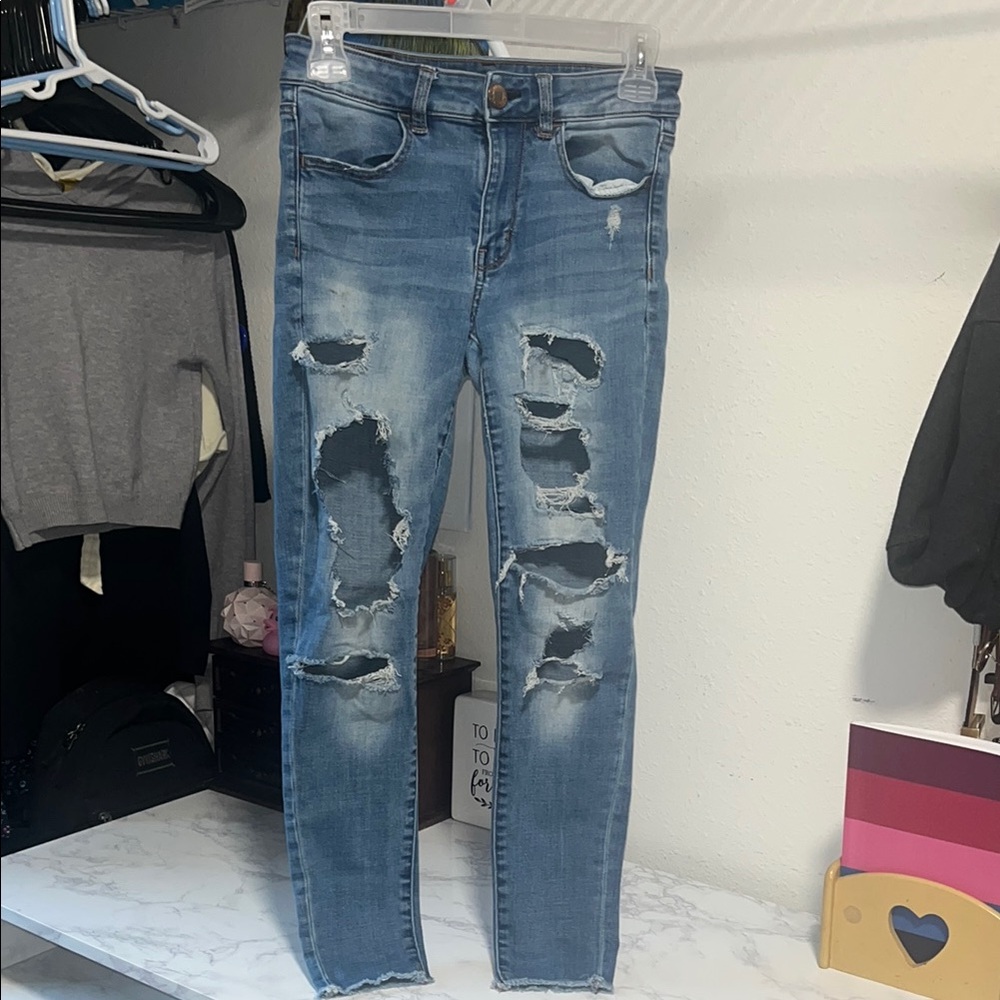 American Eagle Outfitters Blue Skinny Jeans Distressed